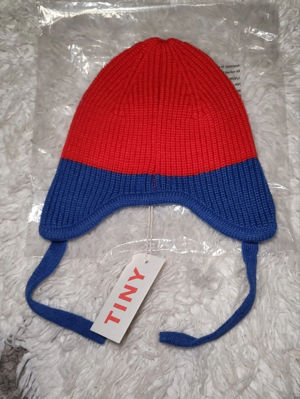 TINY Colorblock Earflap Hat for Kids - Red, Blue & Gray